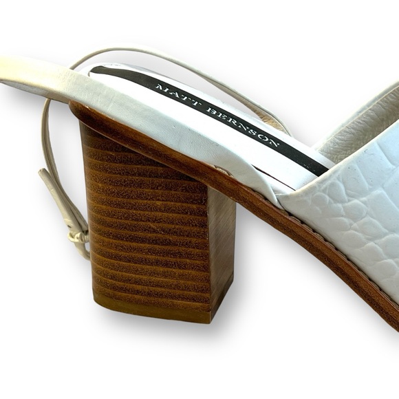 MATT BERNSON White leather Croc Embossed Ankle strap Peep Toe Mules SZ 10 - Picture 10 of 16